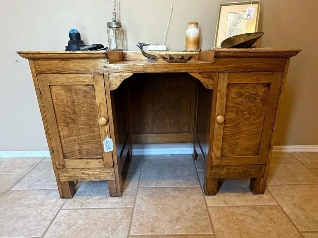 Vintage Wooden Desk with Storage Cabinets