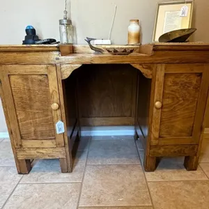 Vintage Wooden Desk with Storage Cabinets