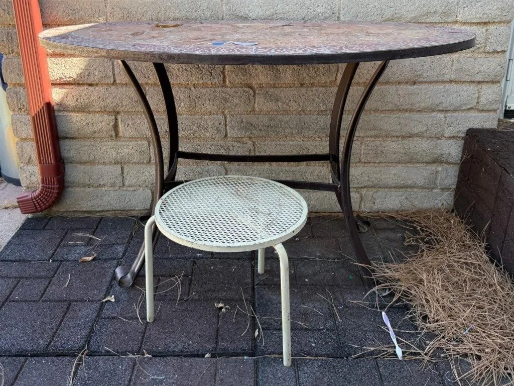 Outdoor Mosaic Stone Top Metal Frame Table