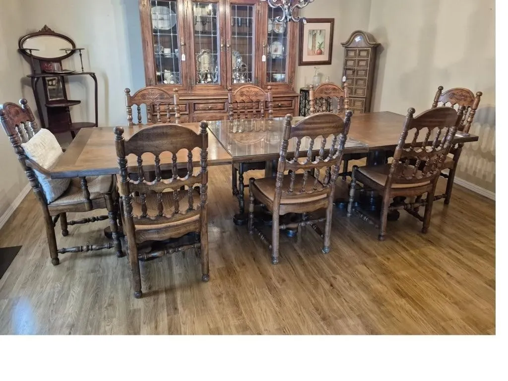 Wood Dining Table & 8 Chairs