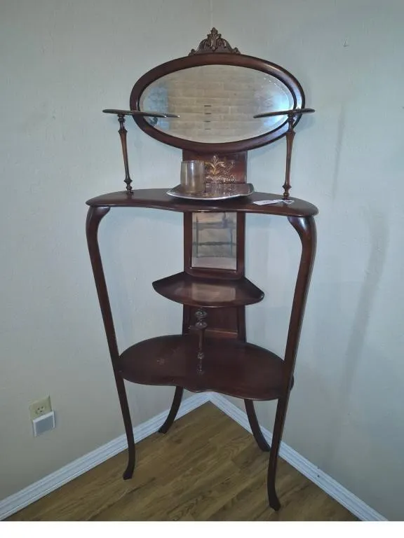 Vintage Wood Corner Stand with Mirror