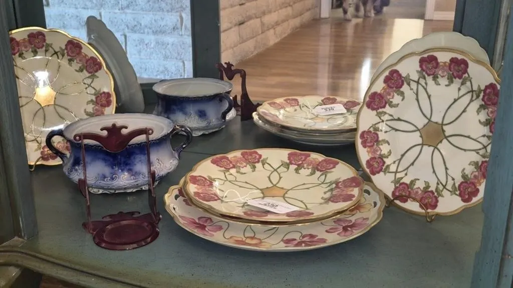 Antique Porcelain Bowl with Metal Stand