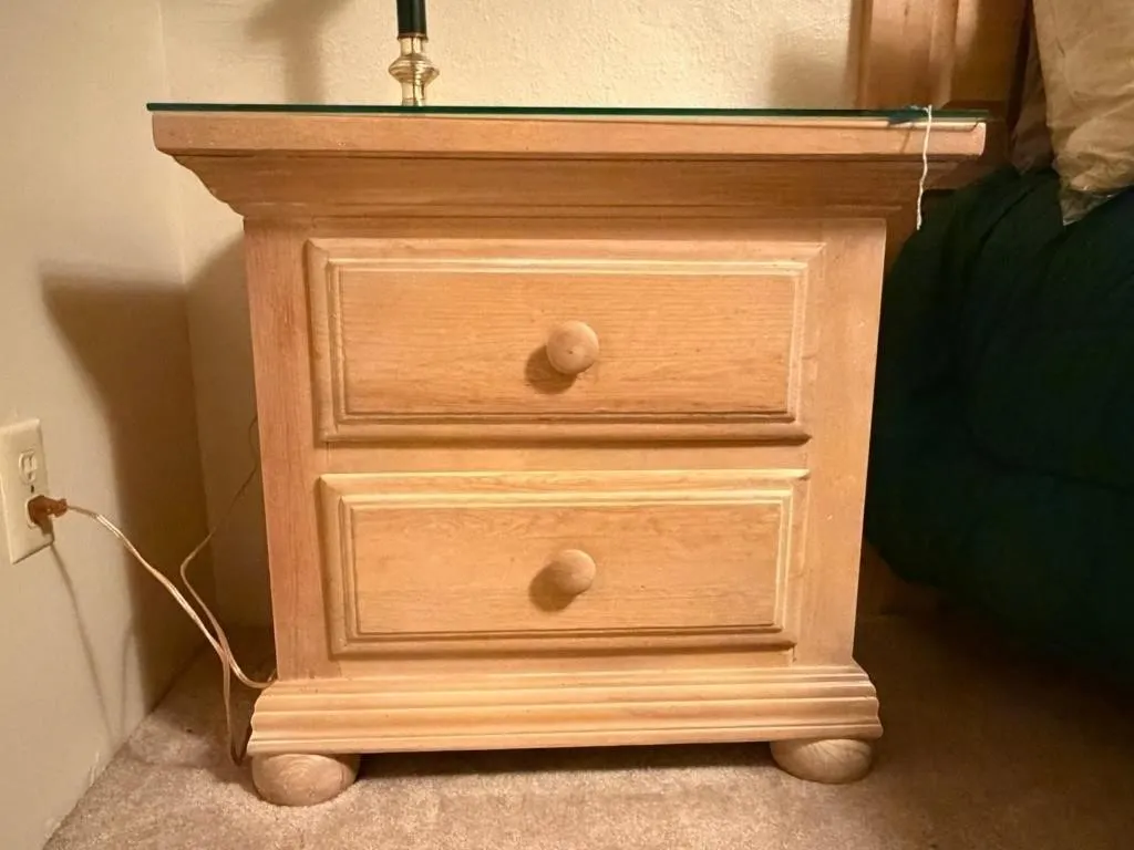 Wood Nightstand with Glass Top Two Drawers