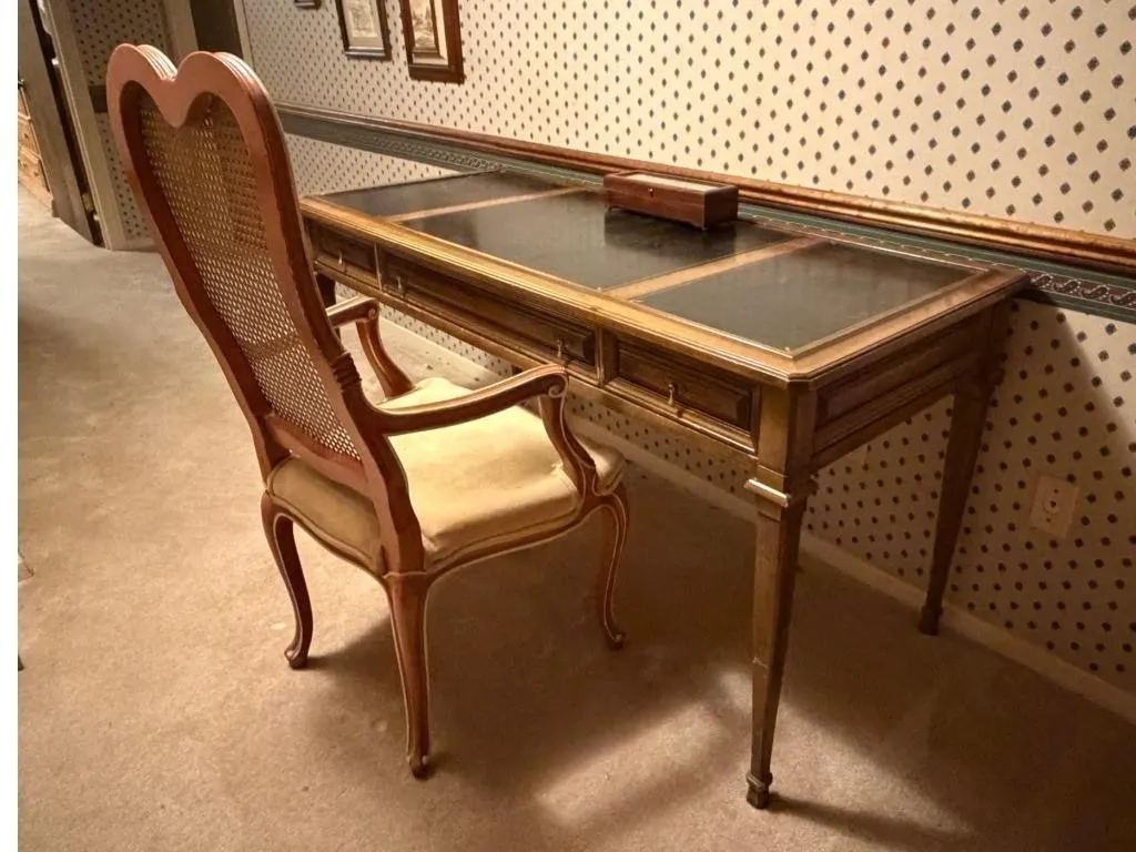 Wood Desk with Leather Top & Chair Set