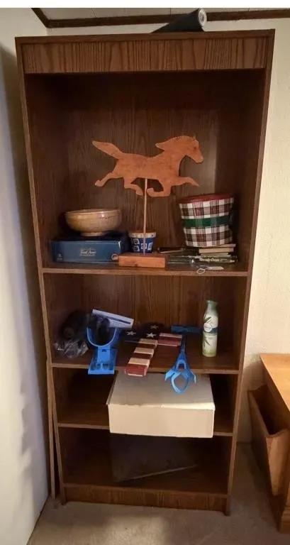 Wood Bookcase Shelving Unit & Contents