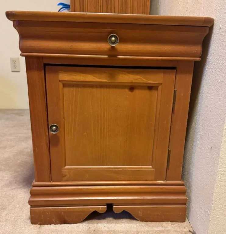 Wood Nightstand with Door and Drawer