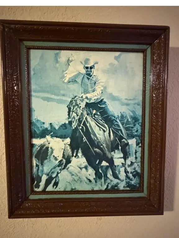 Framed Cowboy & Cattle Art Print