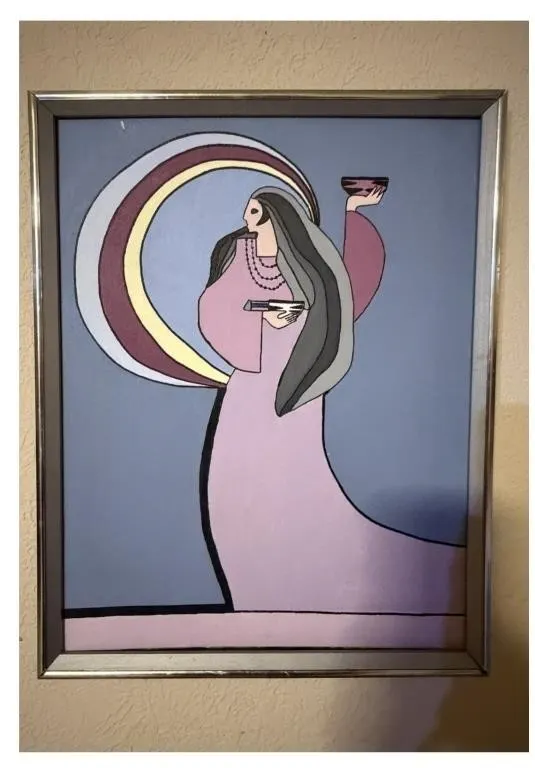 Framed Native American Style Art Painting