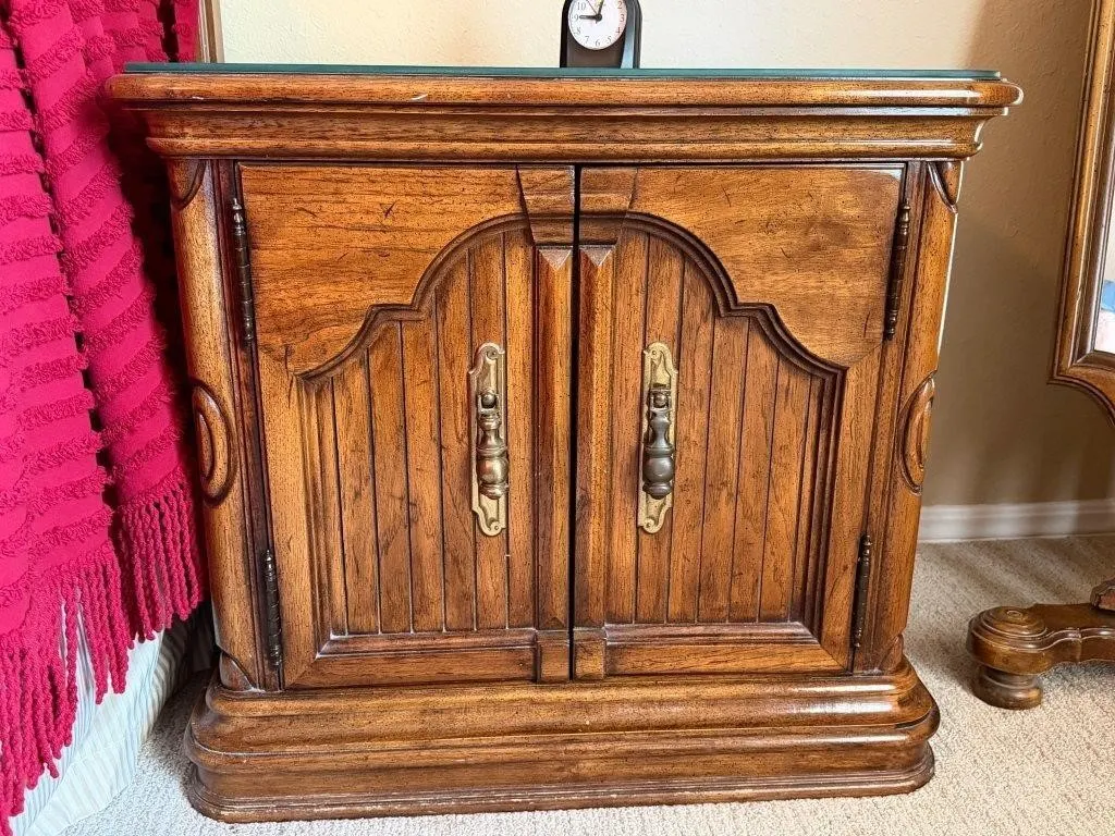 Wood Nightstand Cabinet with Glass Top
