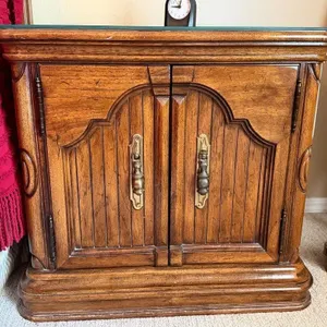 Wood Nightstand Cabinet with Glass Top