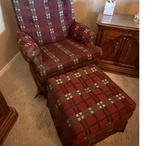 Plaid Upholstered Armchair and Ottoman Set