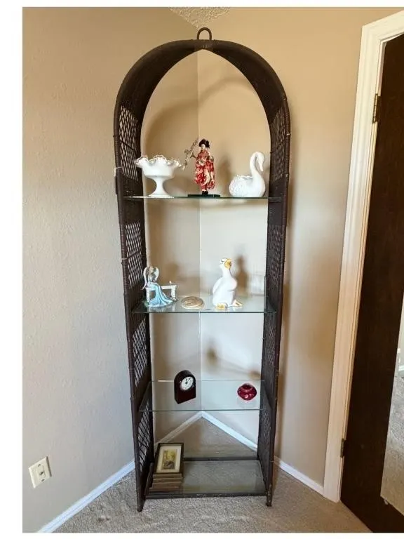 Wicker and Glass Display Shelf