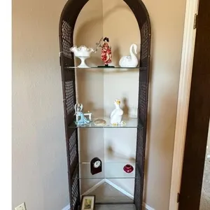 Wicker and Glass Display Shelf