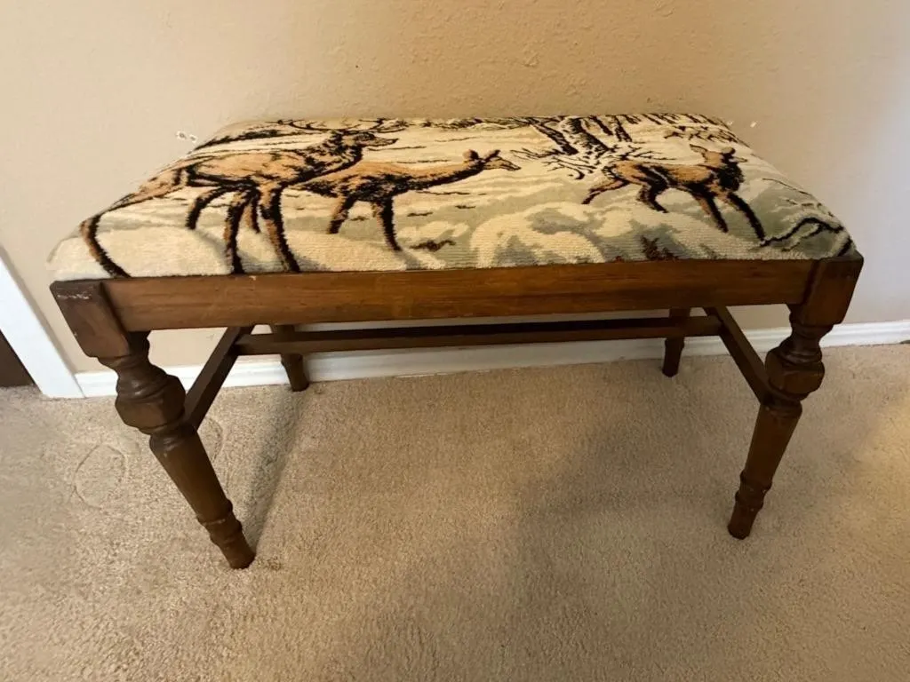 Upholstered Wood Bench with Deer Design