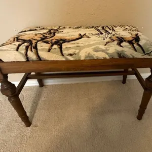 Upholstered Wood Bench with Deer Design