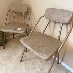 Two Metal Frame Chairs & Trash Cans
