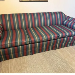 Striped Upholstered Sofa with Bolster Pillows