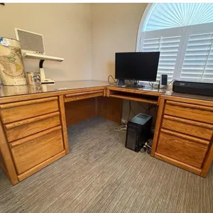 L-Shaped Wood & Glass Top Desk