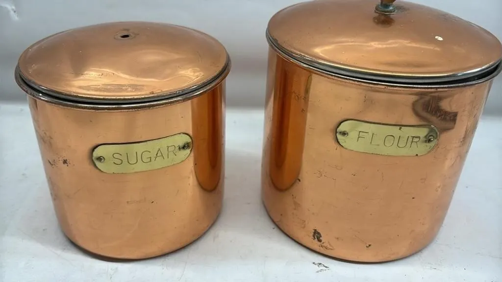 Vintage copper Brass flour sugar container set