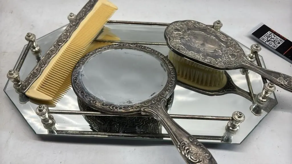 Vintage Silverplate Mirror tray vanity set