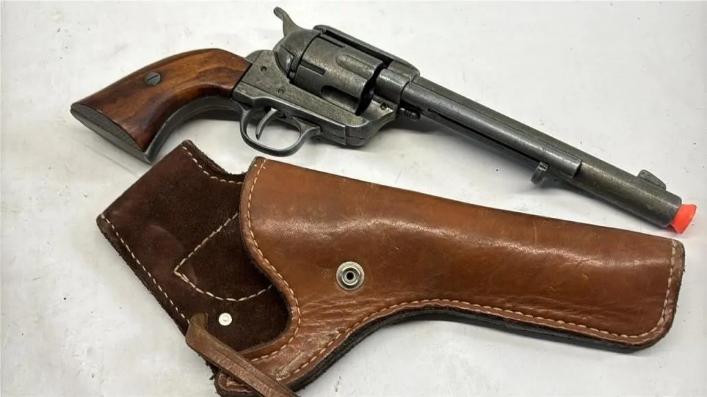 Vintage Heavy Duty Decorative Gun With leather hol