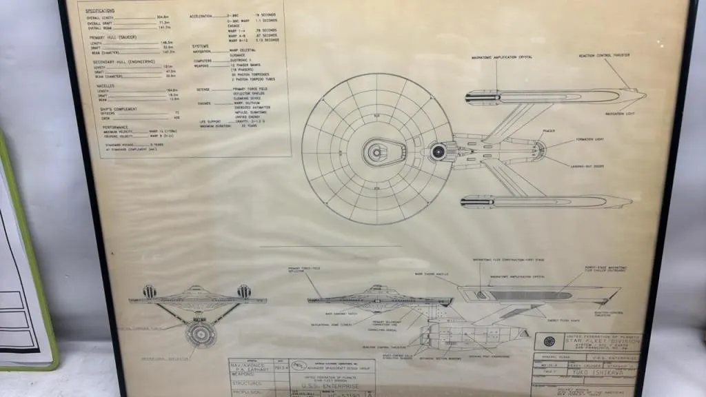 Vintage Star Trek Starship II Blue prints framed