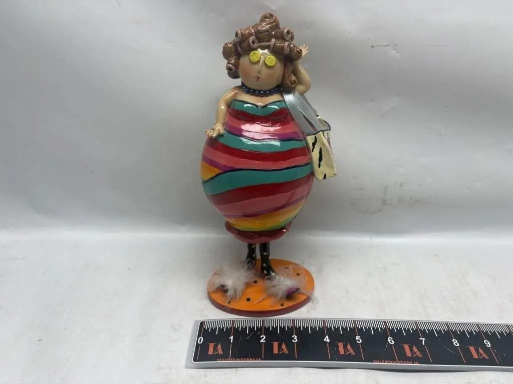 Whimsical Rollers Lady Figurine Coin Bank
