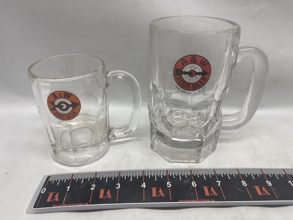 Pair A&W Root Beer Glass Mugs