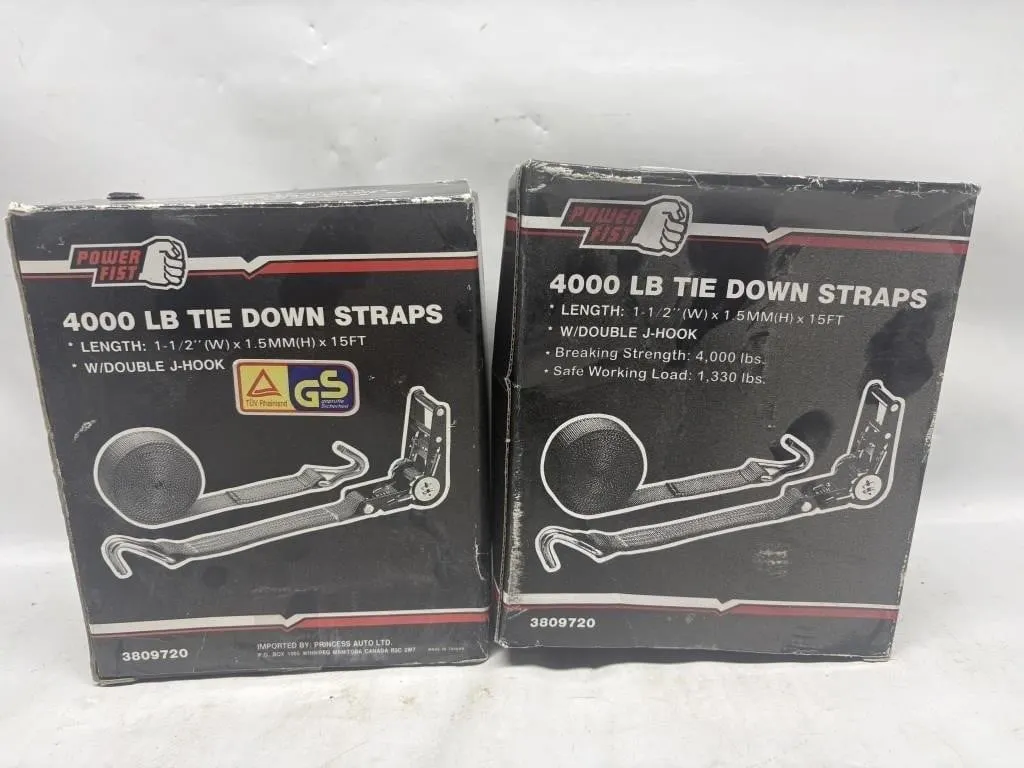 Power Fist 4000 LB Tie Down Straps, Qty 2