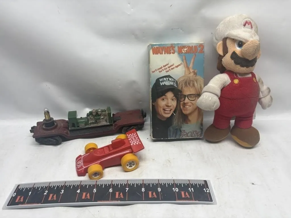 Toy Lot: Mario Plush, Waynes World VHS, Cars