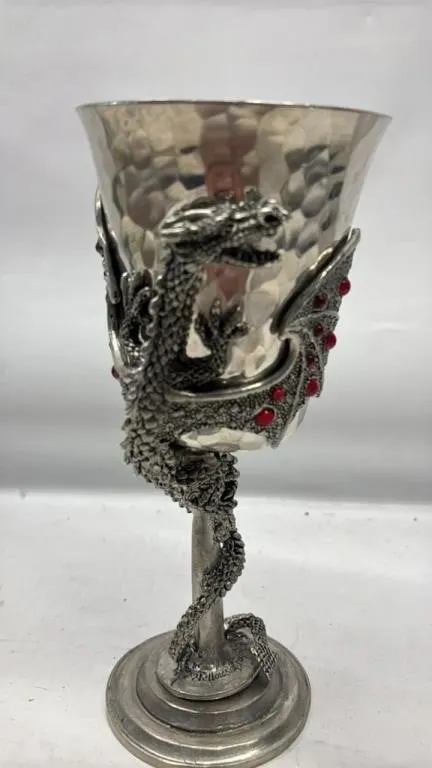Vintage Goblet Silver & Red accents dragon