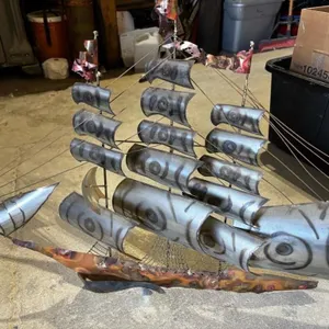 Large size Copper Brutalist Art Pirate ship 4 ft