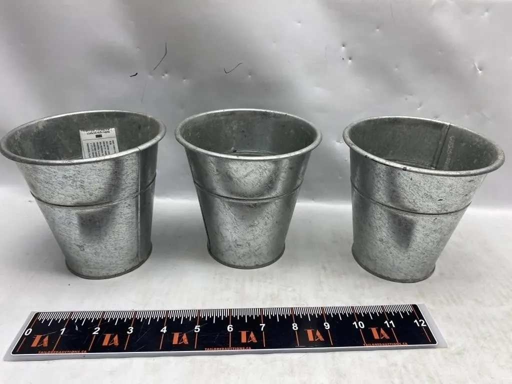 Set of 3 Galvanized Metal Buckets