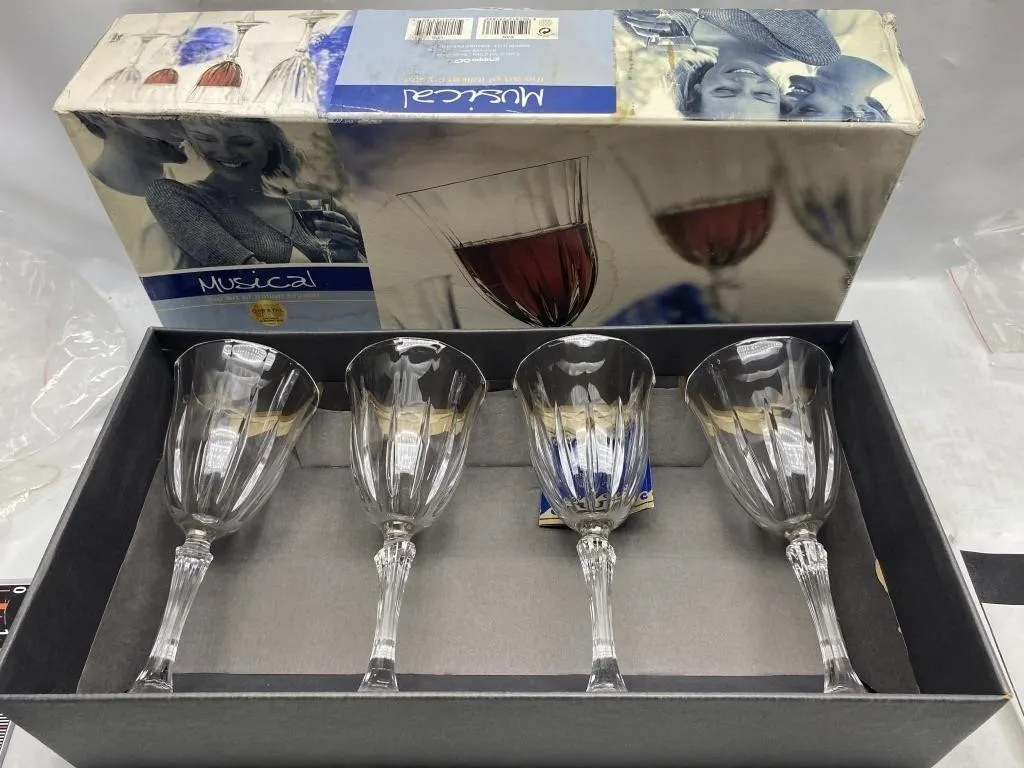 Musical Italian Crystal Wine Glasses, Set of 4