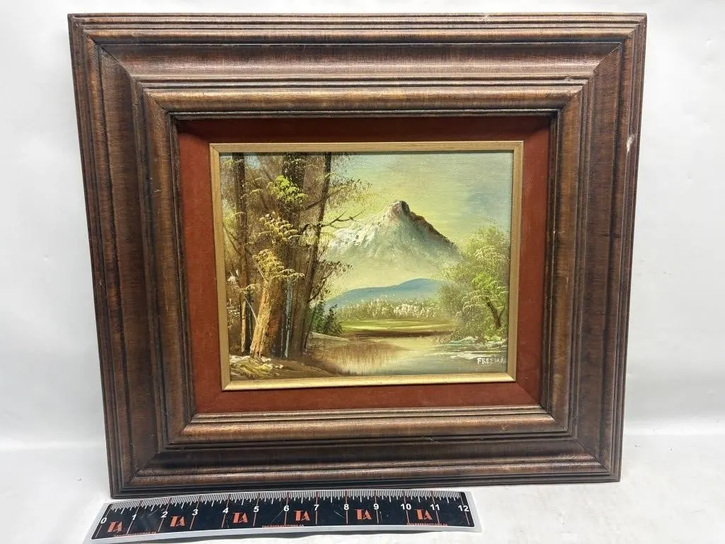 Framed Oil Painting of Mountain Landscape, Signed