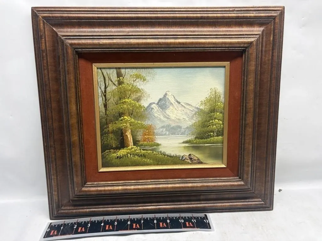 Framed Oil Painting Mountain Lake Scene, G.