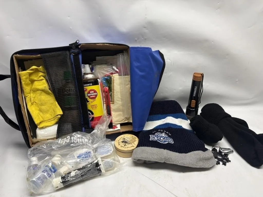 Emergency Car Kit w/ IceCaps Hat, Flashlight &