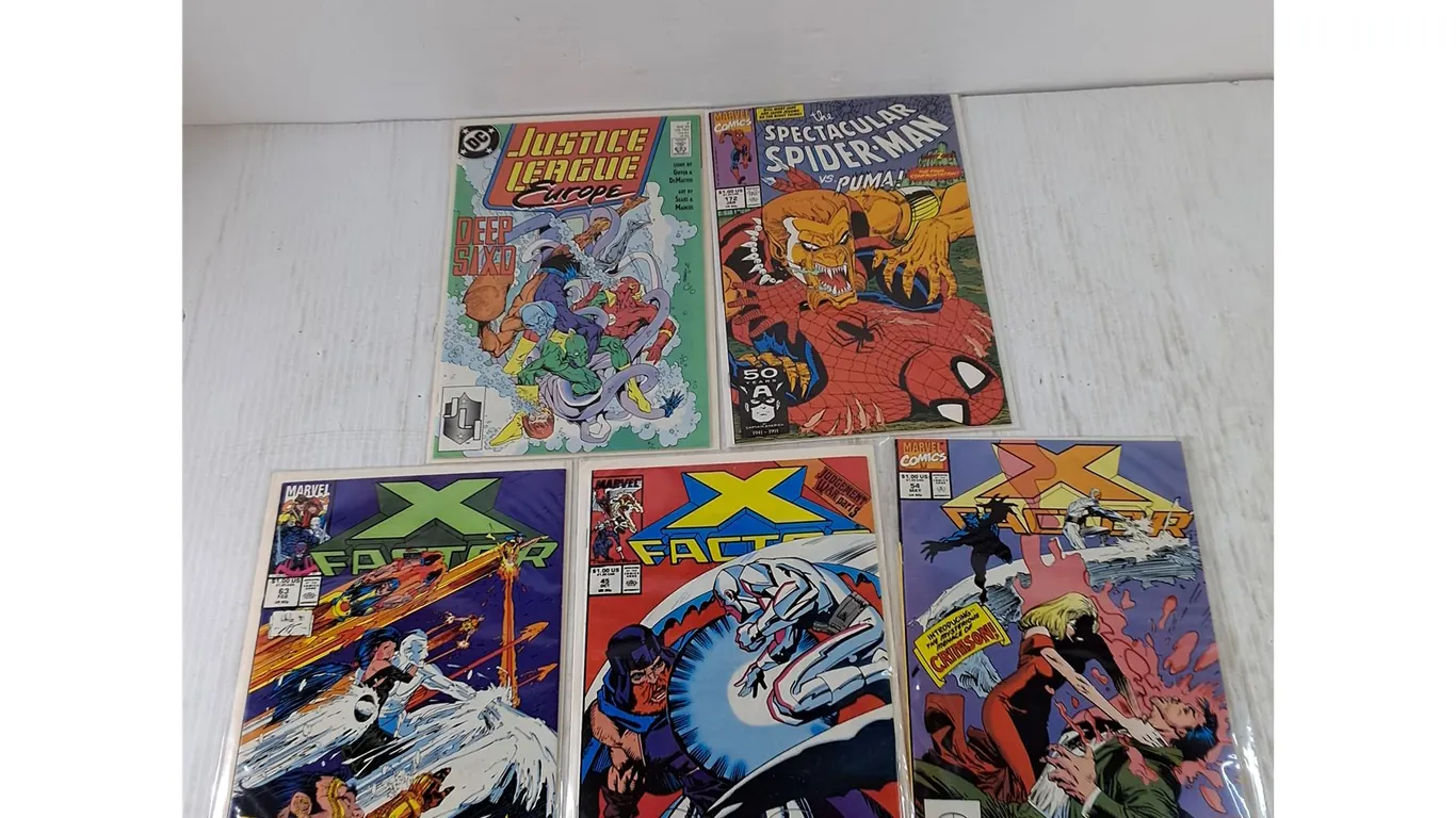 (5) Original 1990s X-Factor, Spider Man, Justice League Europe Marvel DC Comics