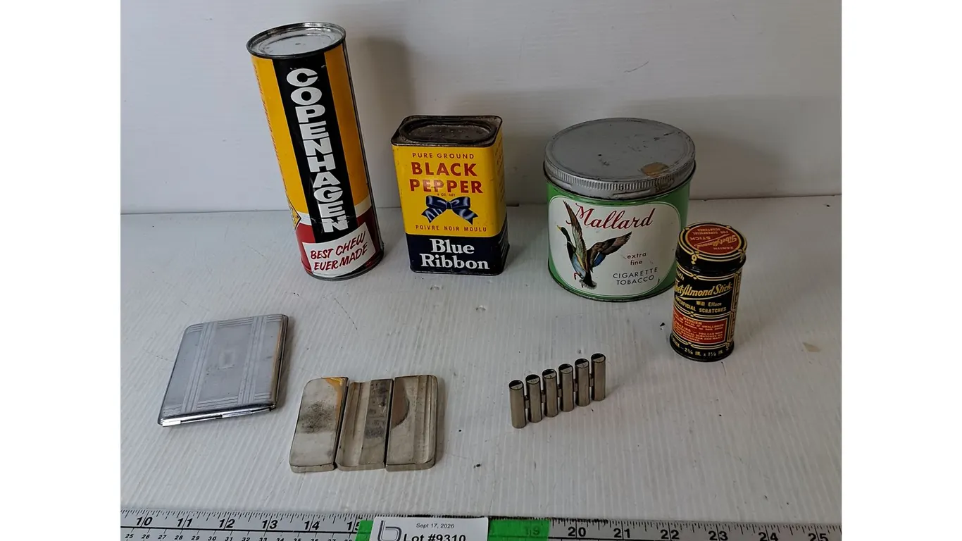 Tuning Whistle, Cigarette Case, Mallard Tobacco Tin, Misc.