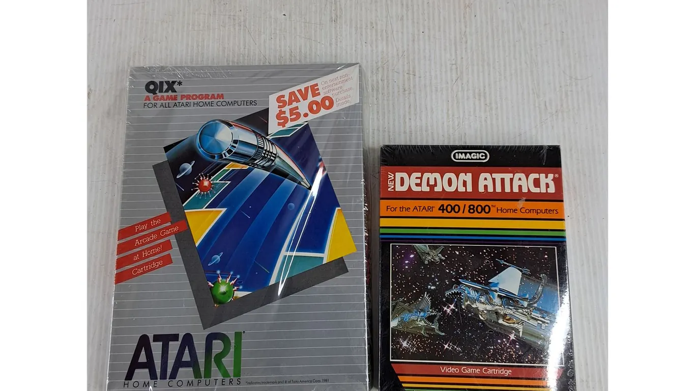 Atari Qix Game Program, Demon Attack Video Game Cartridge - Sealed