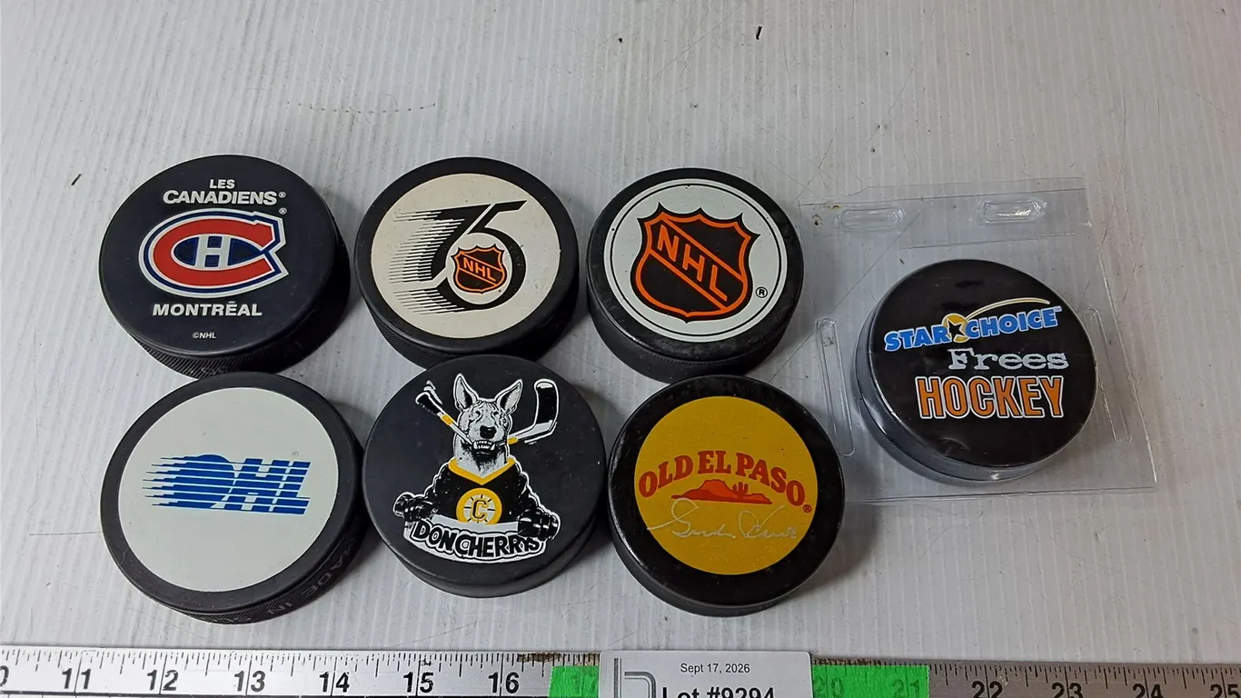 (7) Hockey Pucks- Don Cherry, NHL, OHL, Misc.
