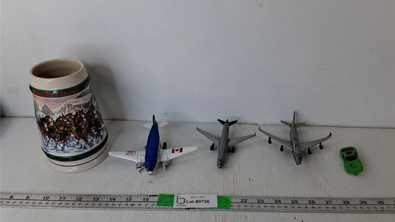 Budweiser Ceramic Holiday Mug 6.75" & (3) Metal Model Airplanes, Misc.