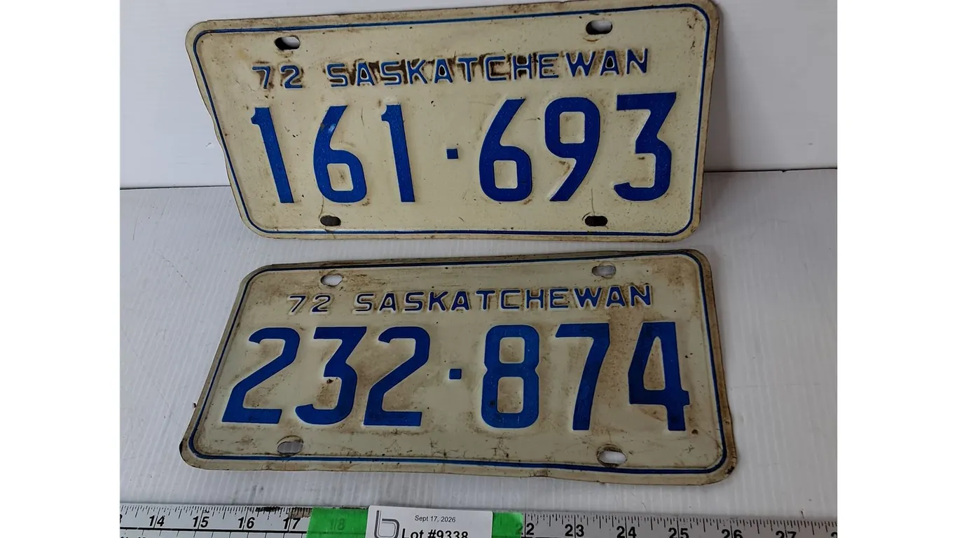 (2) 1972 Saskatchewan License Plates