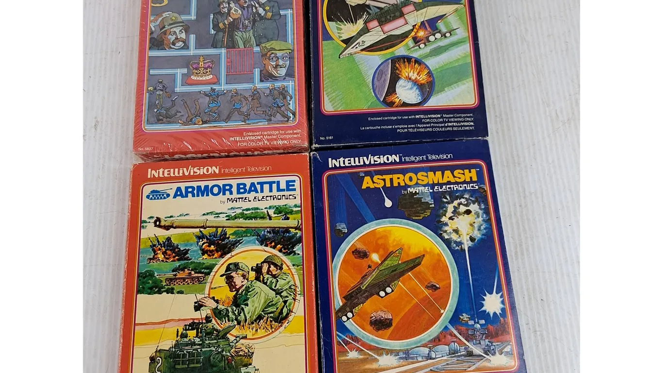 Vintage Intellivision Game Cartridges - Armor Battle, Astrosmash, Star Strike, Lock N Chase