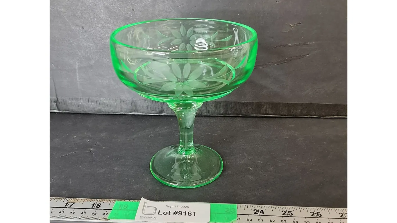 Uranium Glass Footed Sherbet Dish 6" Tall
