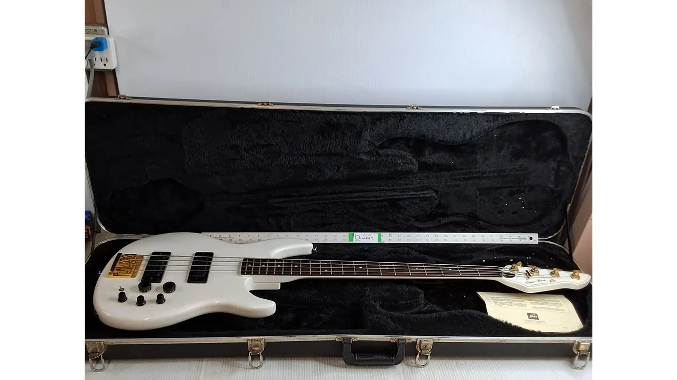 # Vintage 1980's Peavey Dyna-Bass in a Pearl White Finish with Gold Hardware-Made in USA