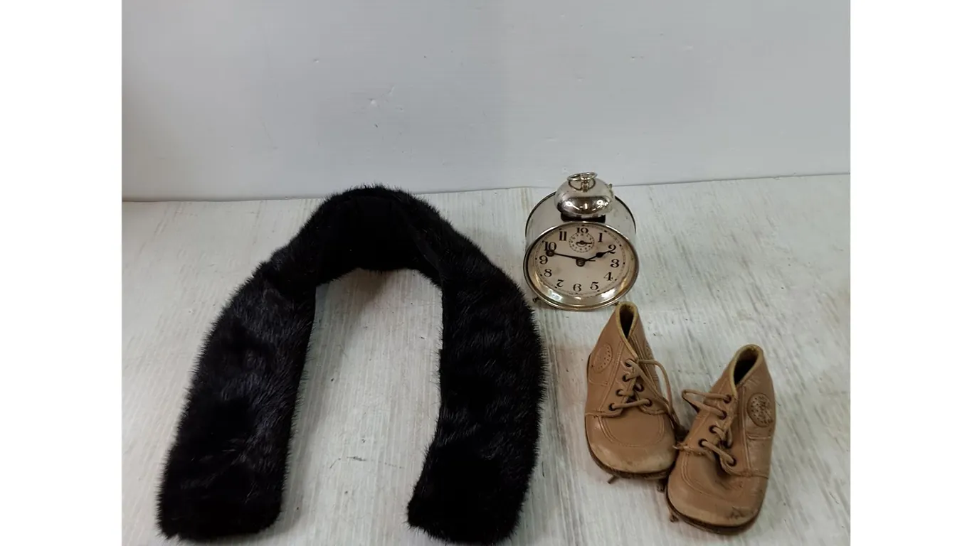 Black Winter Faux Fur Neck Cover, Size 4 Bonnie Stuart Kid's Shoes, Metal Analog Alarm Clock