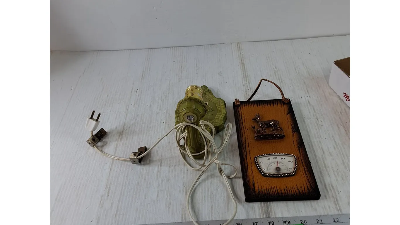 Wall Light Fixture Untested and Thermometer with Doe and Fawn Art