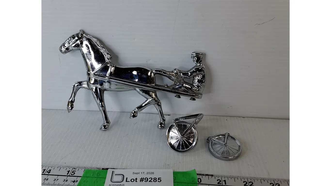 Chrome Model Horse, Driver & Cart- As Is