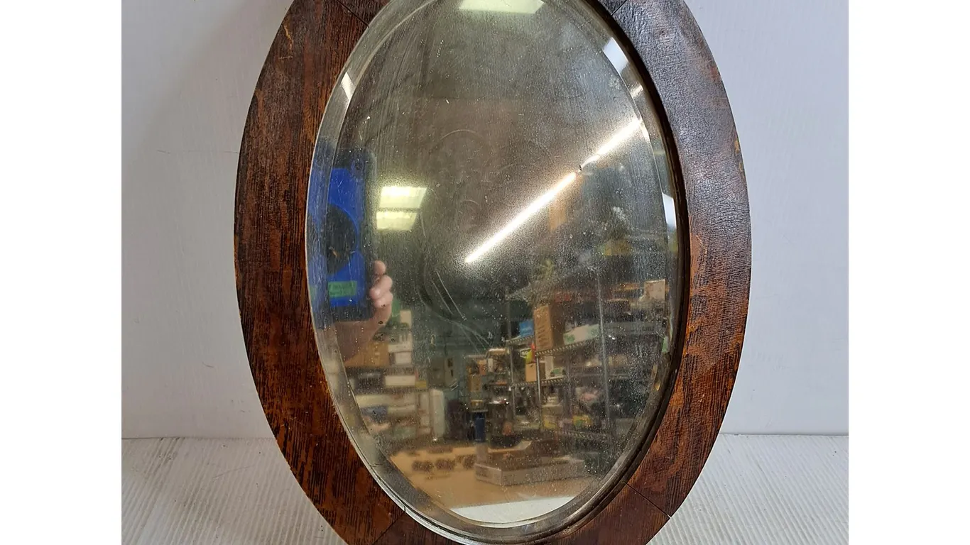 Vintage Wooden Oval Wall Mirror-21"x15"